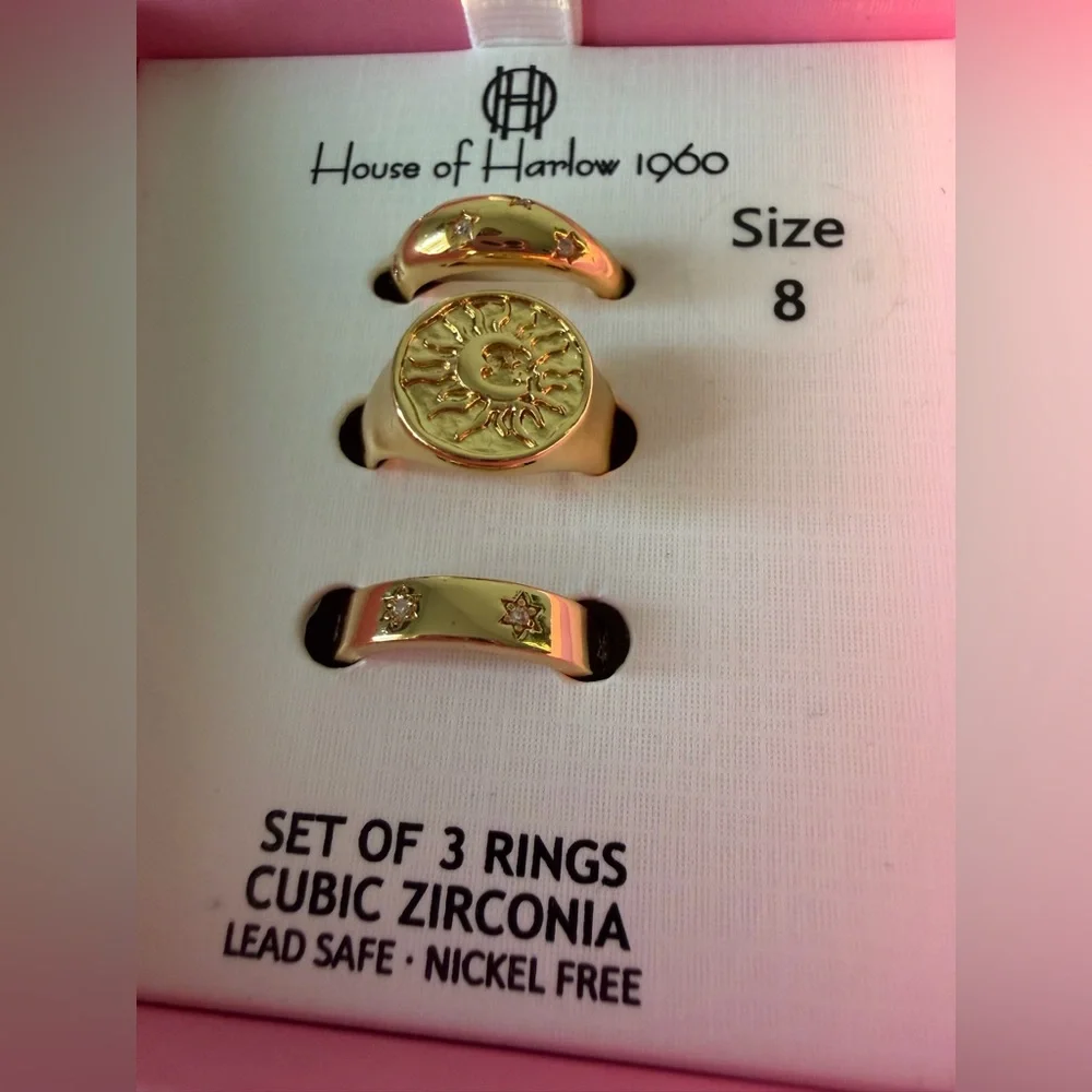 Sun signet Gold cubic zirconia Ring Set